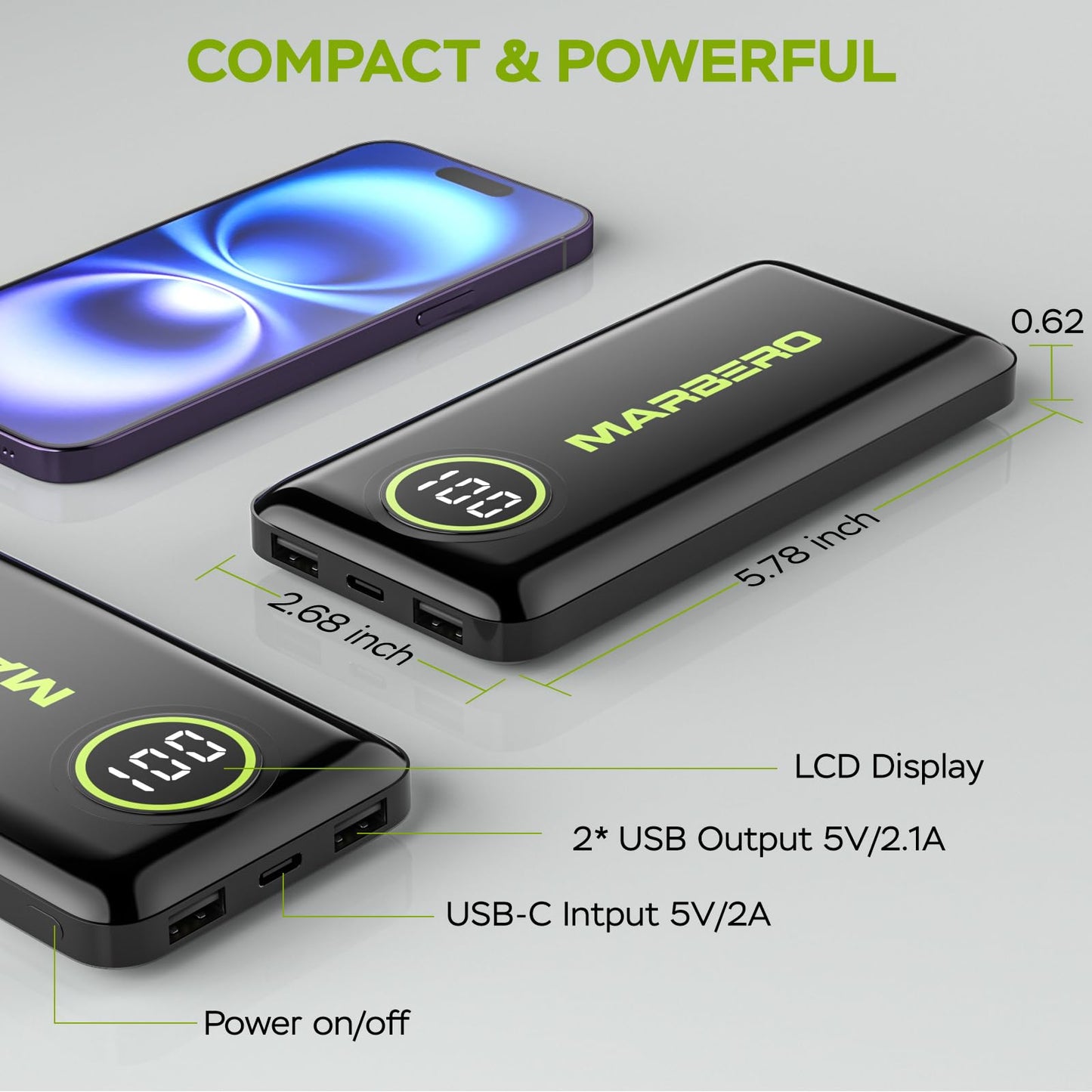 MARBERO 10000mAh Slim Portable Charger Power Bank