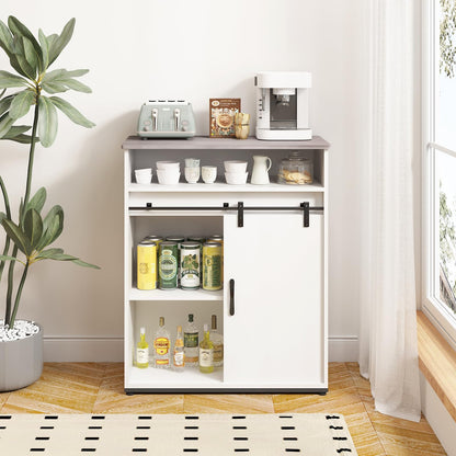 ALBAD Coffee Bar Cabinet/Table, 32" Buffet Sideboard with Sliding Barn Door and Storage Shelves, Farmhouse Wood Kitchen/Accent Storage Cabinet White Walaut