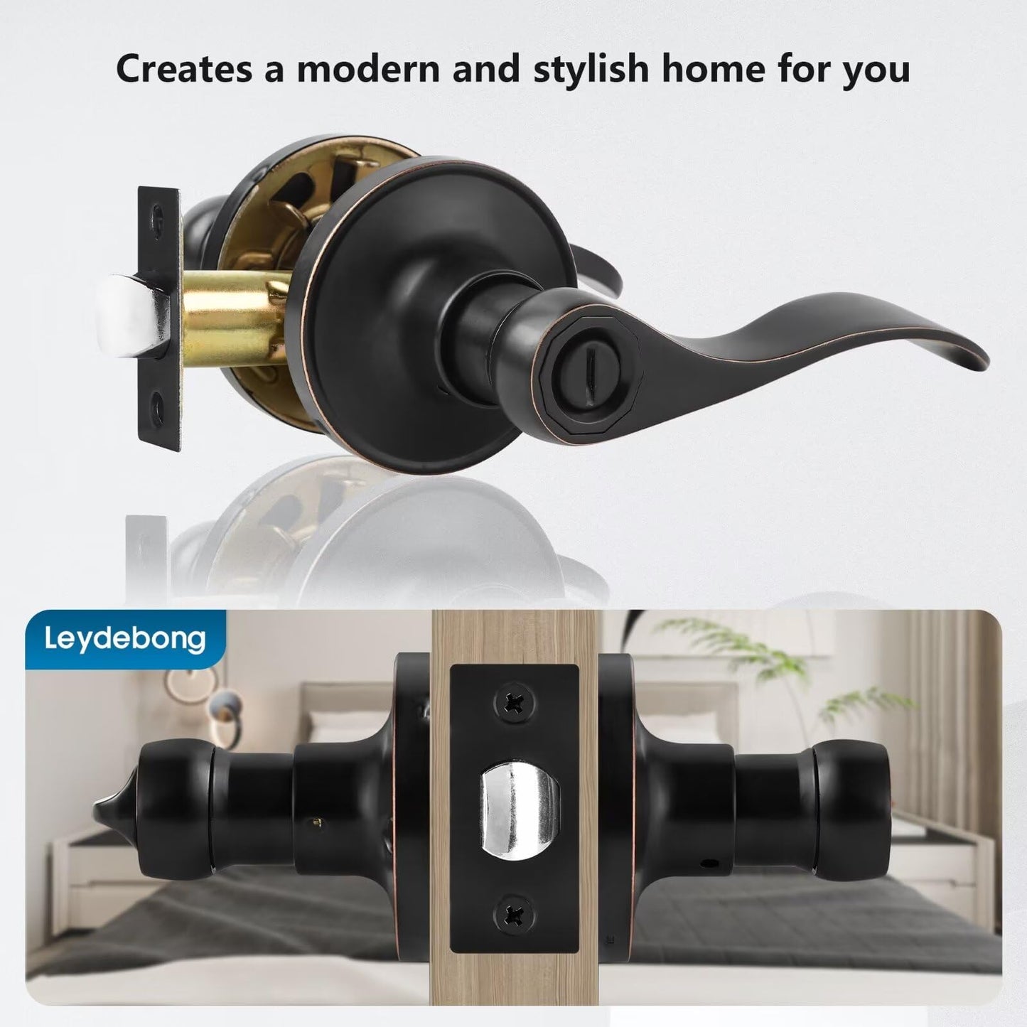 Leydebong 1 Pack Door Locks, Interior Door Knobs, Keyless Privacy Door Handles for Bathroom/Bedroom, Oil Rubbed Bronze Door Knob with Lock