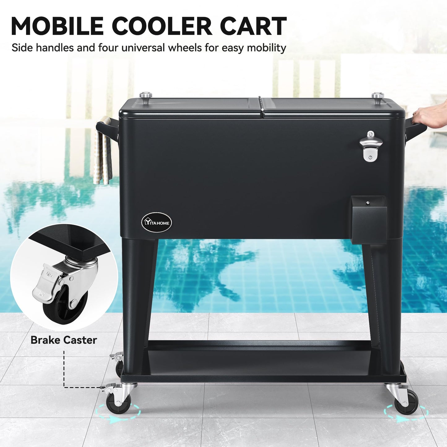 Portable Outdoor Cooler Cart with Bottle Opener