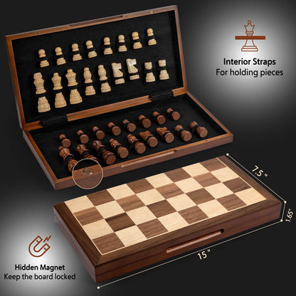 Handmade Walnut Chess Set with Folding Board