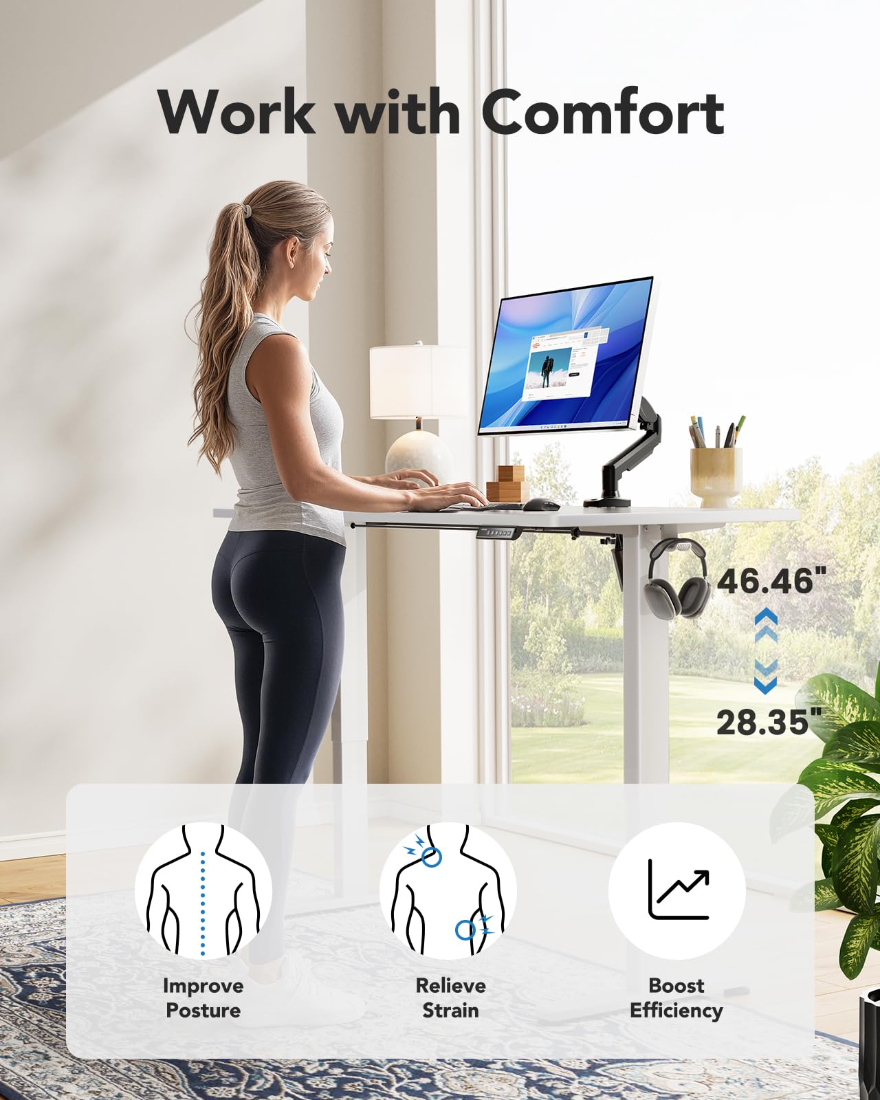 HUANUO 48" Adjustable Height Standing Desk