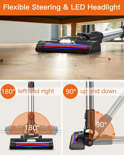 JYH Cordless Vacuum Cleaner, 25kPa Powerful Vacuum Cleaners for Home, Stick Vacuum Rechargeable with 2200mAh Detachable Battery, Up to 45 Mins, Portable Handheld Vacuum for Hardwood Carpet Pet Hair