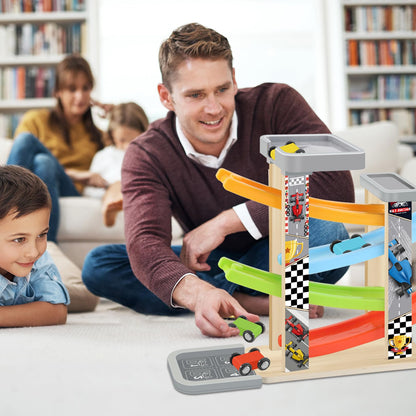 Wooden Race Track Car Ramp Toy Set with Cars