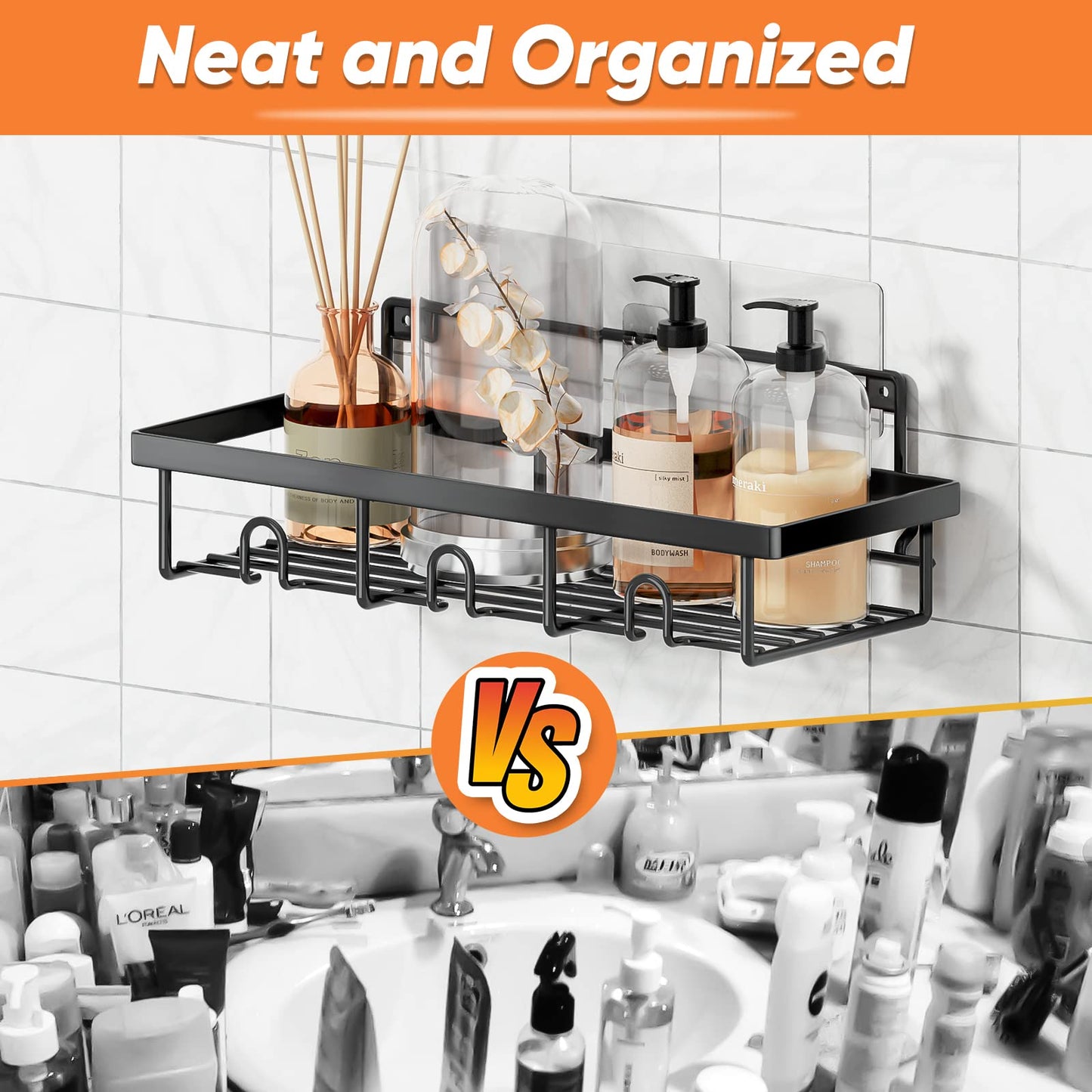 UPDATE: SOLD OUT! Bunoxea Shower Caddy Stainless Steel, 5-Pack Adhesive Shower Shelves,Large Capacity,Rustproof Shower Caddy Basket Shelf,Shower Organizer Shelves for Bathroom & Kitchen Storage,Black