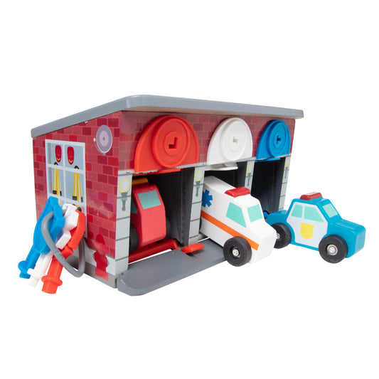 Melissa & Doug Wooden Rescue Vehicles Garage Set
