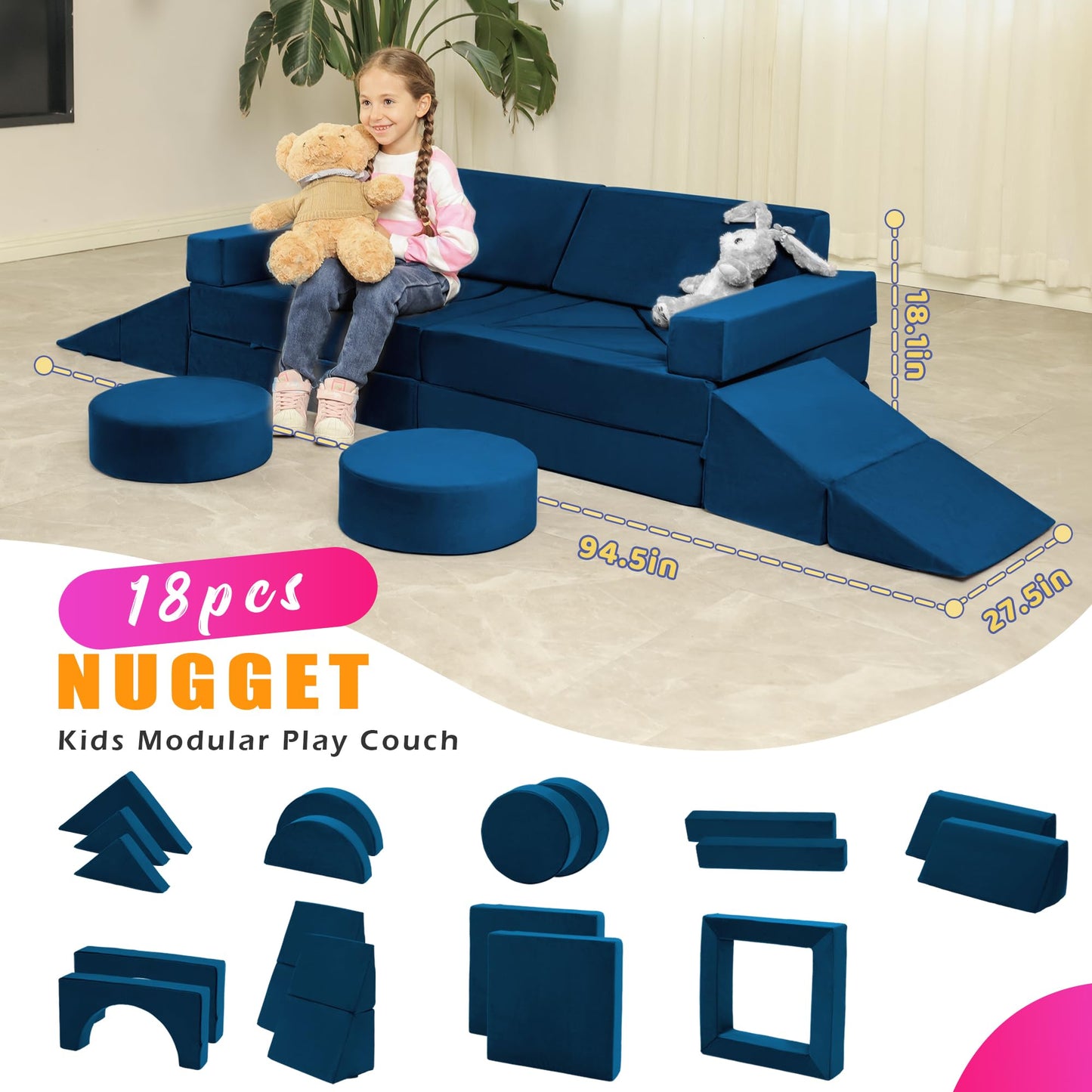 18pcs Modular Kids Play Couch Set