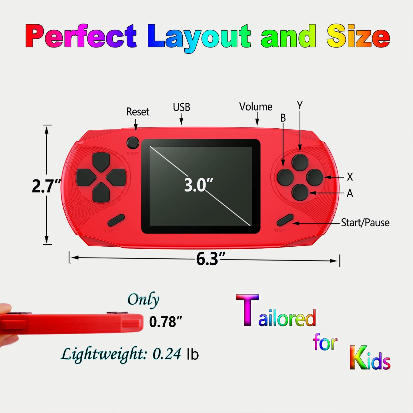 Beijue 16 Bit Handheld Games for Kids Adults 3.0'' Large Screen Preloaded 100 HD Classic Retro Video Games USB Rechargeable Seniors Electronic Game Player Birthday Xmas Present (Red)