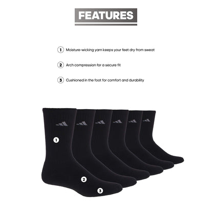 6-Pack adidas Cushioned Athletic Crew Socks