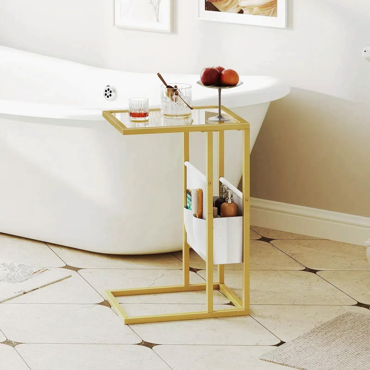 HOOBRO C Shaped Glass End Table Set of 2