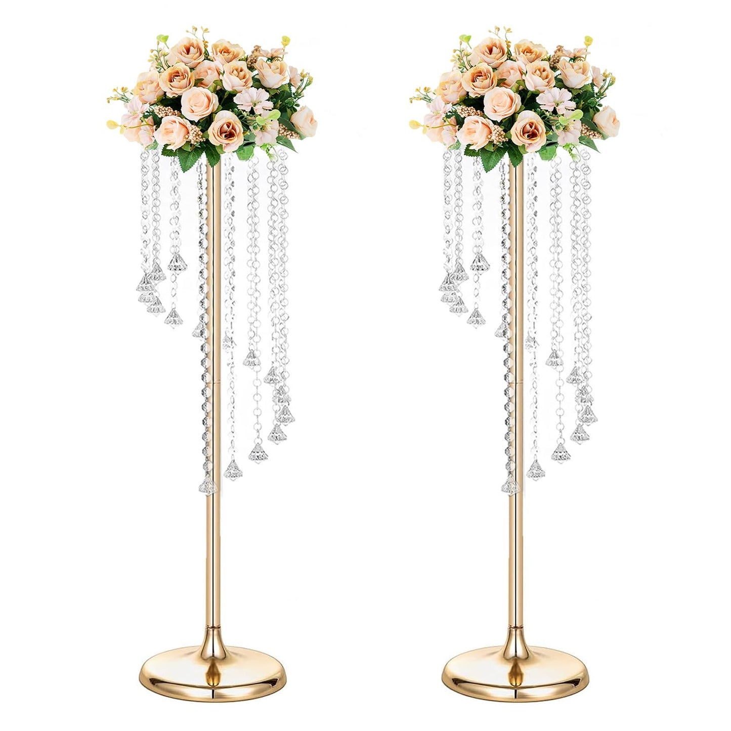 LANLONG Metal & Glass Gold Vase, 35.4 inch Modern Style, 2pc Set, Elegant Centerpiece for Wedding Decorations and Home Decor