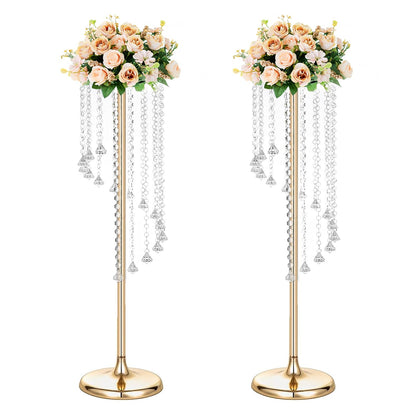 LANLONG Metal & Glass Gold Vase, 35.4 inch Modern Style, 2pc Set, Elegant Centerpiece for Wedding Decorations and Home Decor