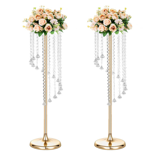 LANLONG Metal & Glass Gold Vase, 35.4 inch Modern Style, 2pc Set, Elegant Centerpiece for Wedding Decorations and Home Decor