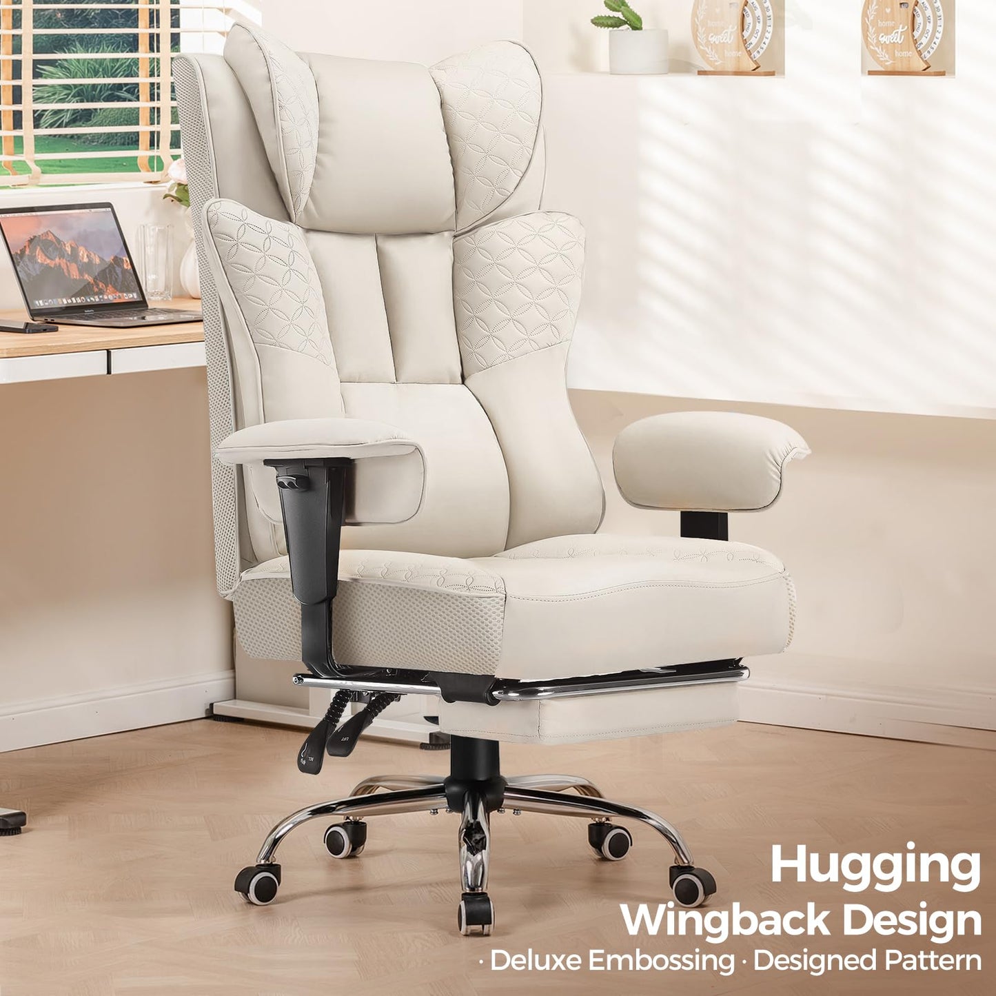 GTPLAYER Big and Tall Office Chair 400LBS Wide Ergonomic Gaming Chair with Deluxe Embossing Designed Leather with Foot Rest,150°Reclining Adjustable Soft Armrests Pocket Spring Back Support and Pillow