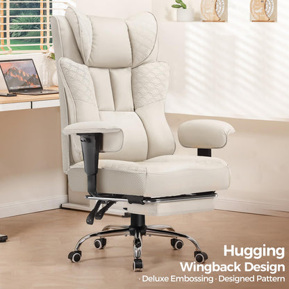 GTPLAYER Big and Tall Office Chair 400LBS Wide Ergonomic Gaming Chair with Deluxe Embossing Designed Leather with Foot Rest,150°Reclining Adjustable Soft Armrests Pocket Spring Back Support and Pillow
