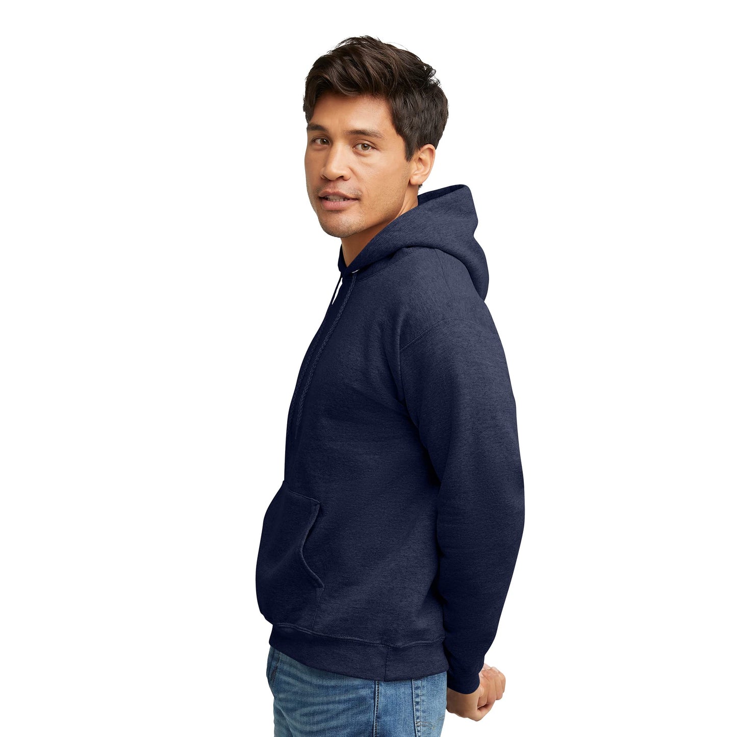 Hanes Comfortblend EcoSmart Hoodie, Midweight Fleece, Pullover Hooded Sweatshirt for Men, Heather Navy, Medium