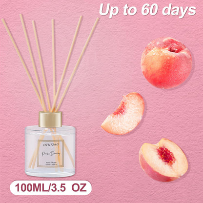 100ml Scent Diffuser with 6 Fiber Sticks, 3.5 oz Reed Diffuser Set Aromatherapy Fragrance Diffusers Air Fresheners for Home Bedroom Bathroom (Peach)