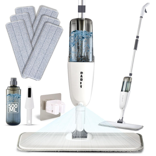 DARISHM Microfiber Spray Mop Wet and Dry Mops for Floor Cleaning with 17.6 oz Refillable Bottle and 6 Washable Microfiber Pads Home or Commercial Use Flat Dust Mop for Hardwood Laminate Wood Ceramic