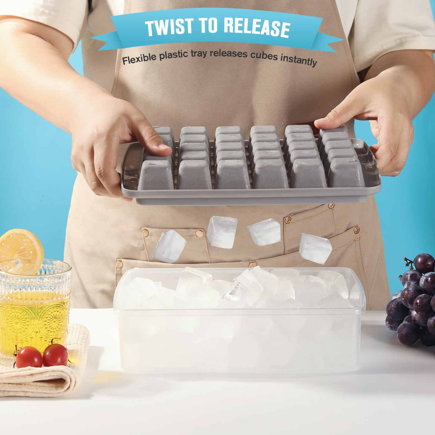 Ice Cube Tray Set with Lid and Scoop