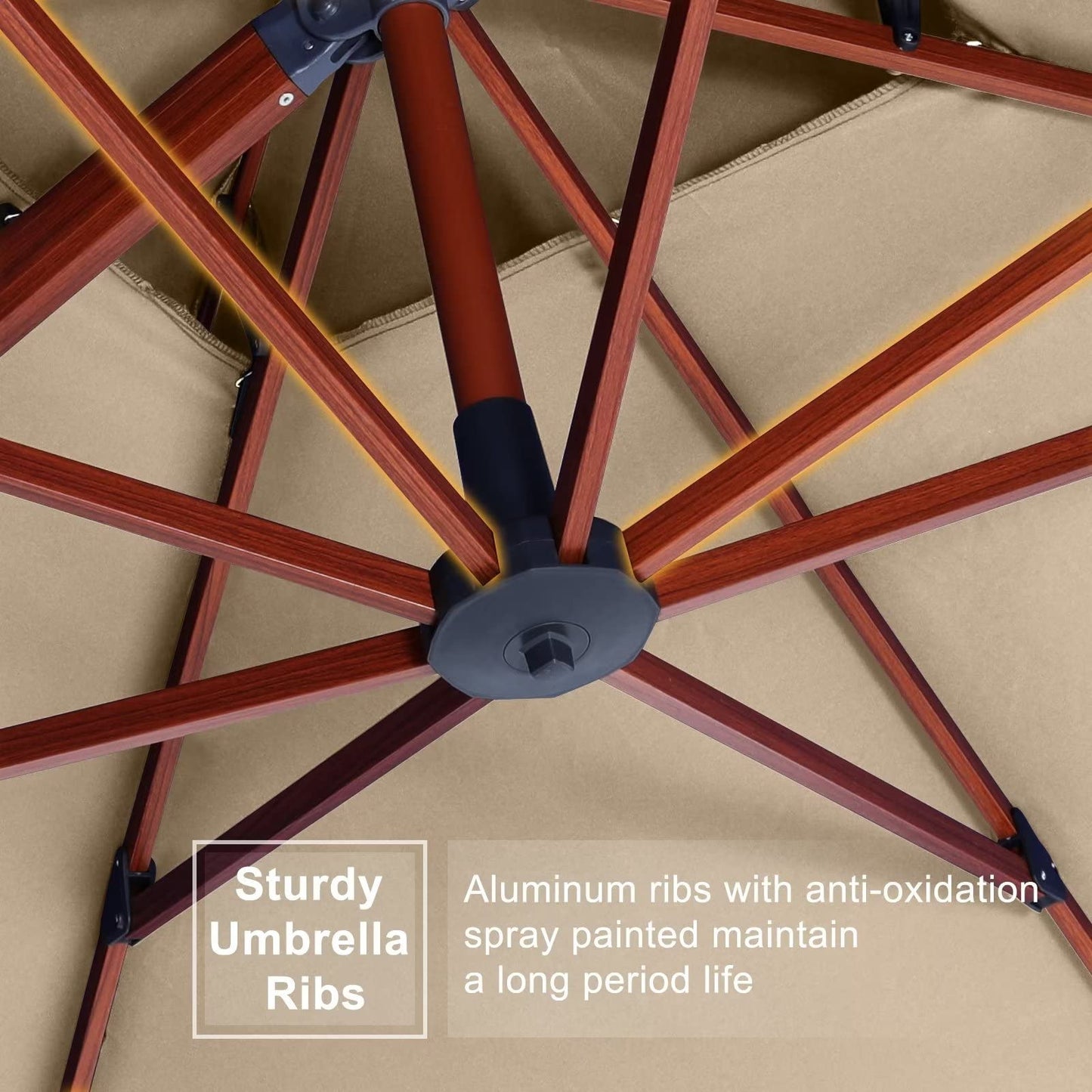 ABCCANOPY 11ft Patio Umbrella - Large Windproof Cantilever Umbrella with 360-degree Rotation,Sunbrella Fade-Resistant Outdoor Offset Round Wood Grain Umbrella for Backyard Garden Deck Pool, Beige