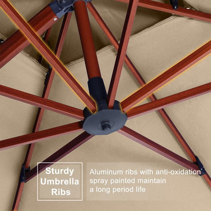 ABCCANOPY 11ft Patio Umbrella - Large Windproof Cantilever Umbrella with 360-degree Rotation,Sunbrella Fade-Resistant Outdoor Offset Round Wood Grain Umbrella for Backyard Garden Deck Pool, Beige