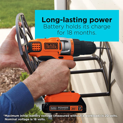 BLACK+DECKER 20V MAX Cordless Drill Driver with Battery and Charger, LED Work Light (LDX220C)