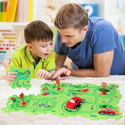 Puzzle Racer Kids Car Track Set with Vehicles