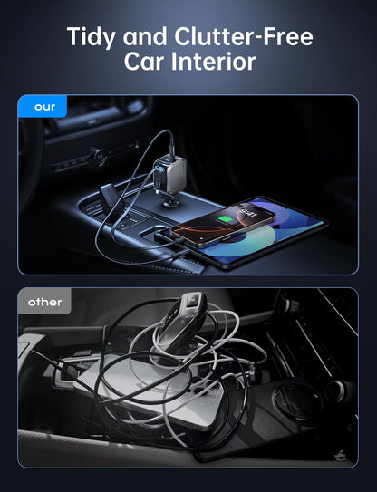 4-in-1 USB C Car Charger with Retractable Cables