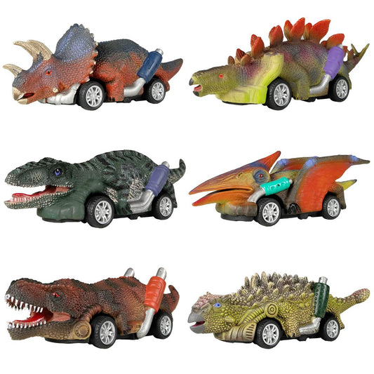 DINOBROS 6-Pack Dinosaur Pull Back Toy Cars