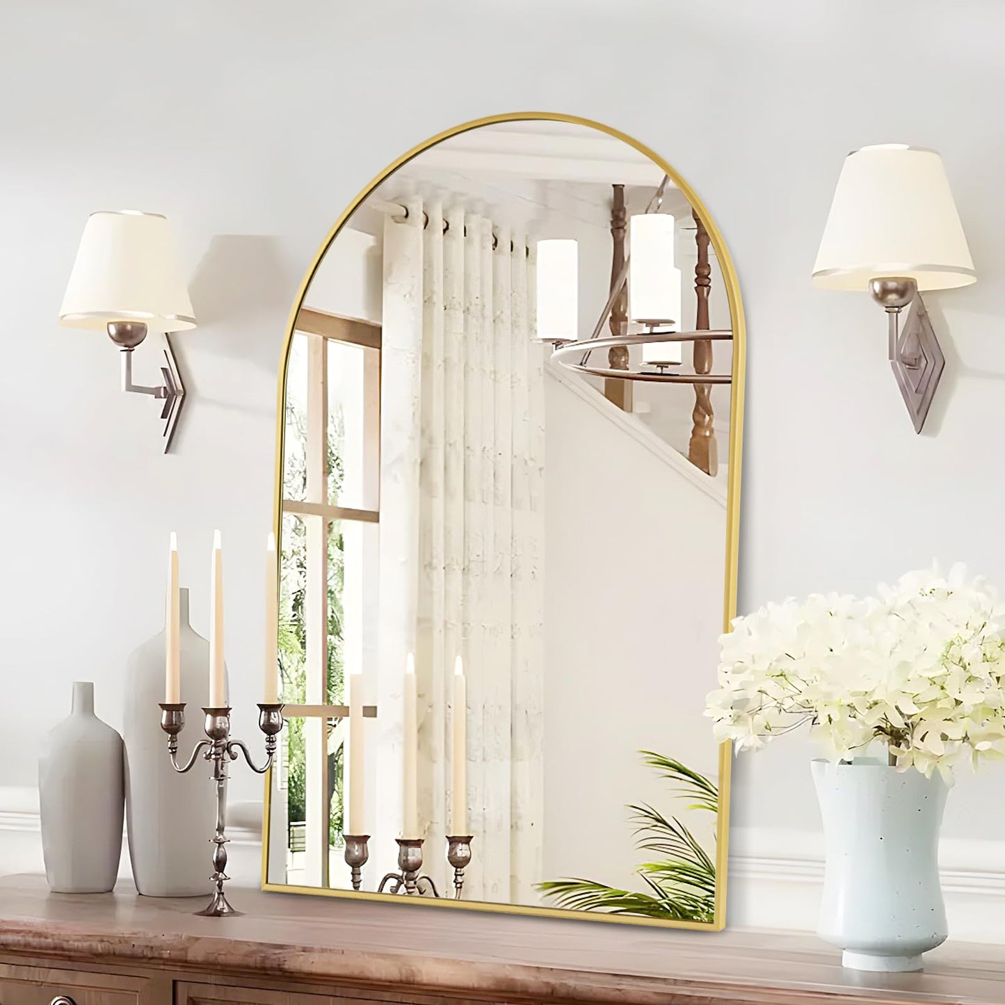 Rosynee Gold Arched Bathroom Mirror - 20x30 Gold Mirror Arch Framed for Wall, Over Sink Mantel Vanity Mirrors Decorative for Dresser, Firplace