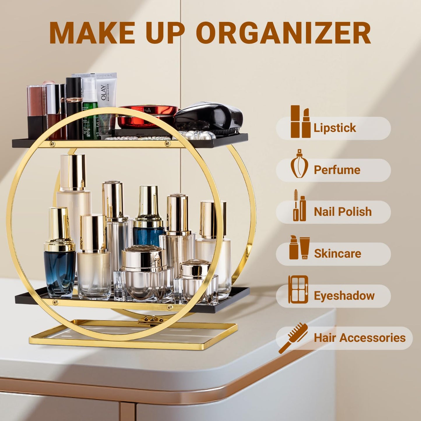 2-Tier Makeup Organizer for Vanity Storage