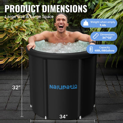 Nalupatio Ice Bath Tub with Lid, 88 Gallons Cold Plunge Tub with Cover, 34'' Portable Freestanding Ice Plunge Tub for Cold Water Therapy Recovery, Large Ice Baths at Home Outdoor for Adults