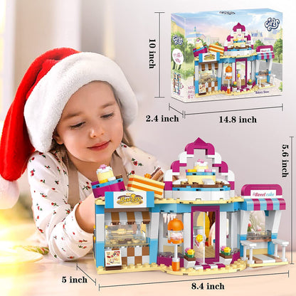BRICK STORY Dream Girls Friends Bakery Building Sets 348 Pieces Cake Shop Baking Building Toys Dessert Store Construction Toys Christmas Birthday Gift for Kids Aged 6-12 and Up