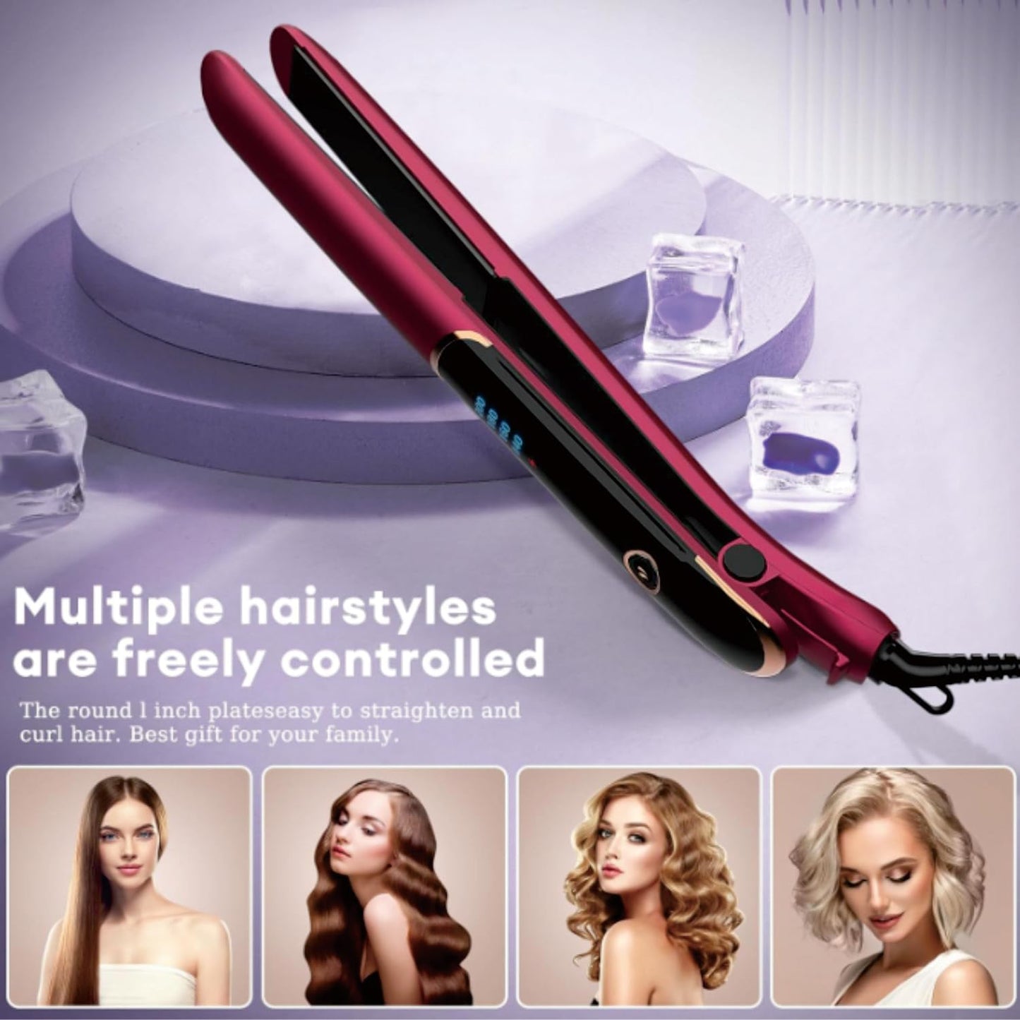 EMBRACESUN 1 Inch Anti Static Flat Iron Travel Straightener with Floating Ceramic Plates and Digital Controls Hair Straightener for Your Friend Or Your Family as a Gift