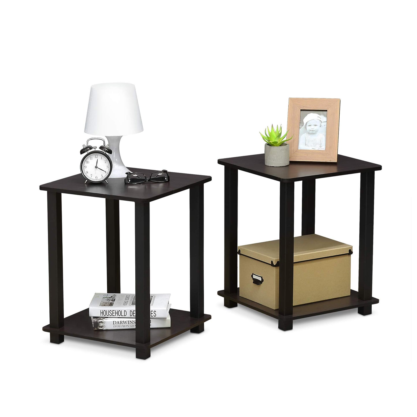 Furinno Set of 2 Dark Walnut End Tables