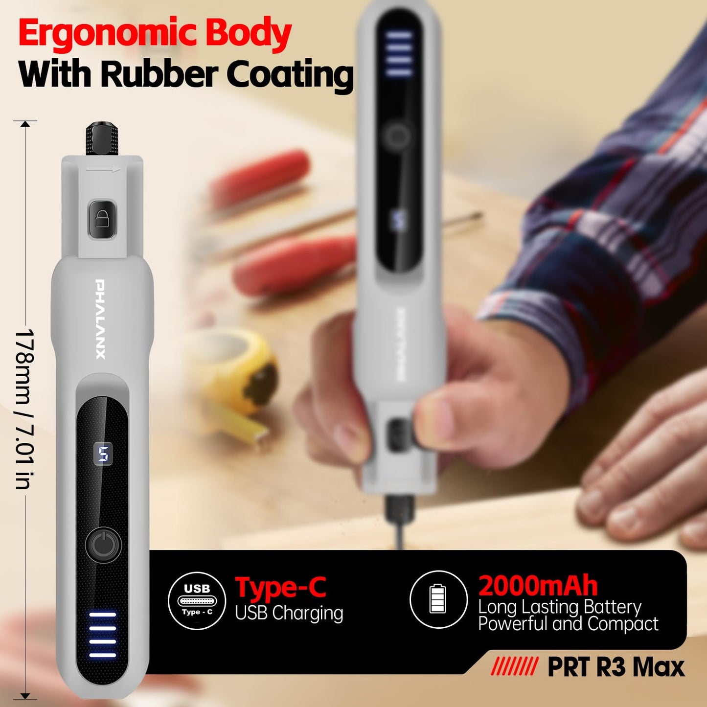 Power Rotary Tools - 3.7V Rotary Tool Kit 70 Accessories, Rotary Tool Cordless 5 Speeds Settings LED Indicator Light 5000-20000 RPM, Multi-Purpose Mini Grinder for Pet Grooming/Polishing/Sanding Tool