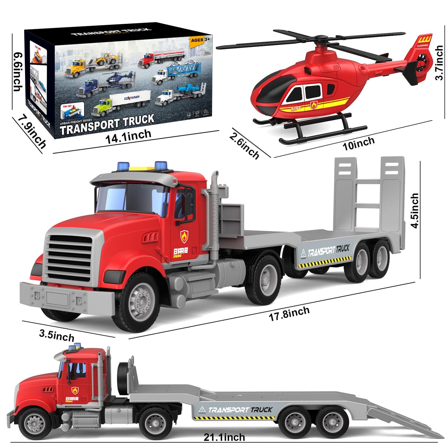 Fire Truck Toy with Helicopter for Kids