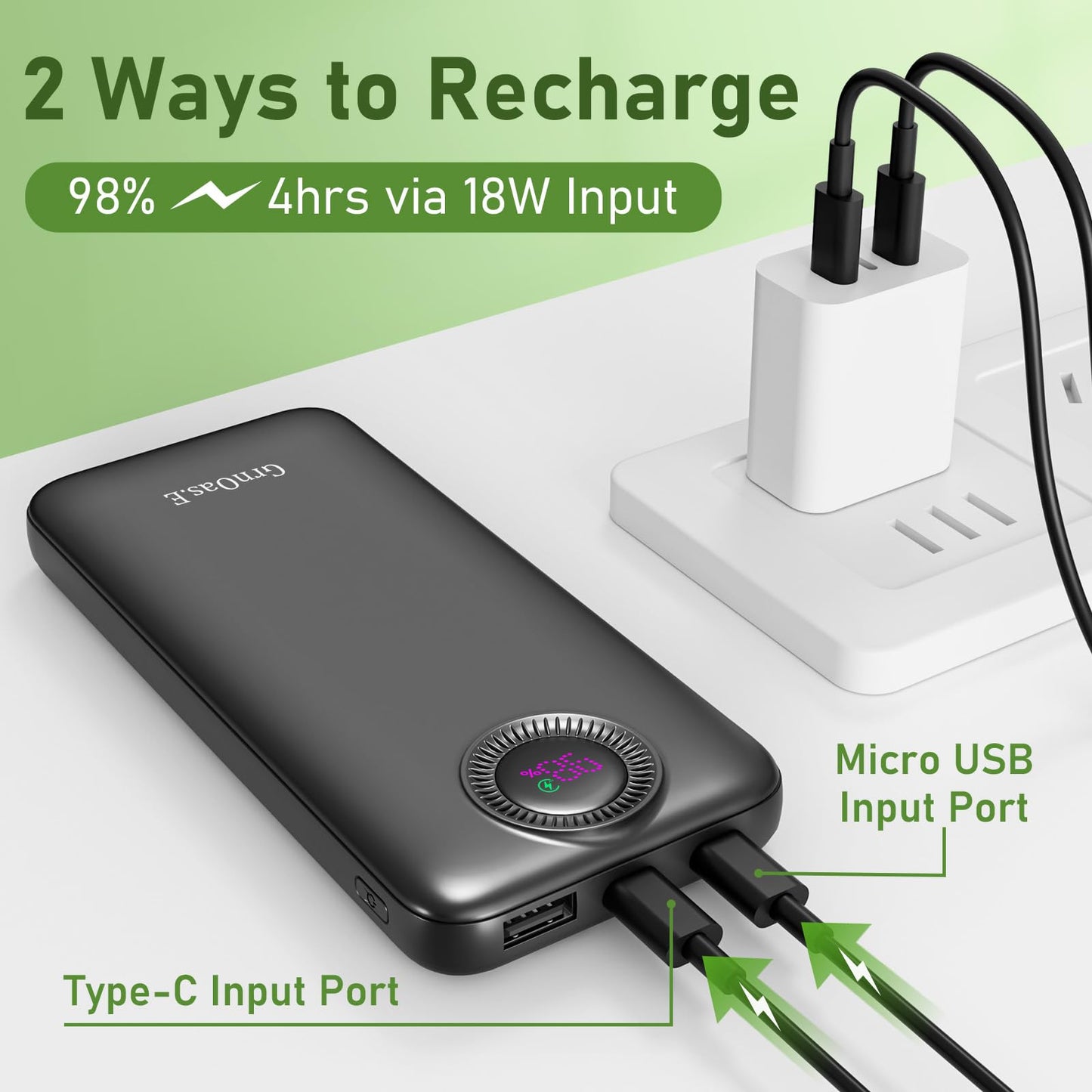 10000mAh Portable Charger with Built-in Cables