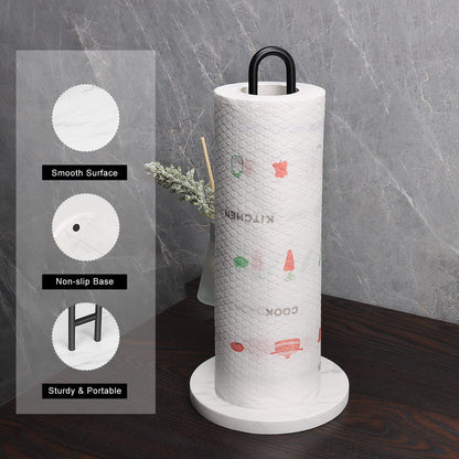 Winmien Simple Paper Towel Holder with Marble Base, Kitchen Standing Magnetic Paper Towel Roll Holder- for Bathroom Kitchen Countertop, Standard or Jumbo-Sized Roll Holder（Black）