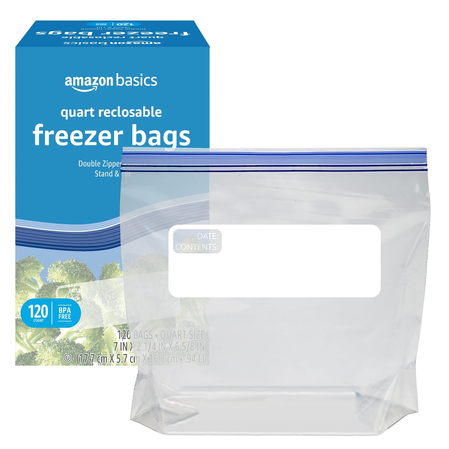 120 Count Amazon Basics Freezer Quart Bags