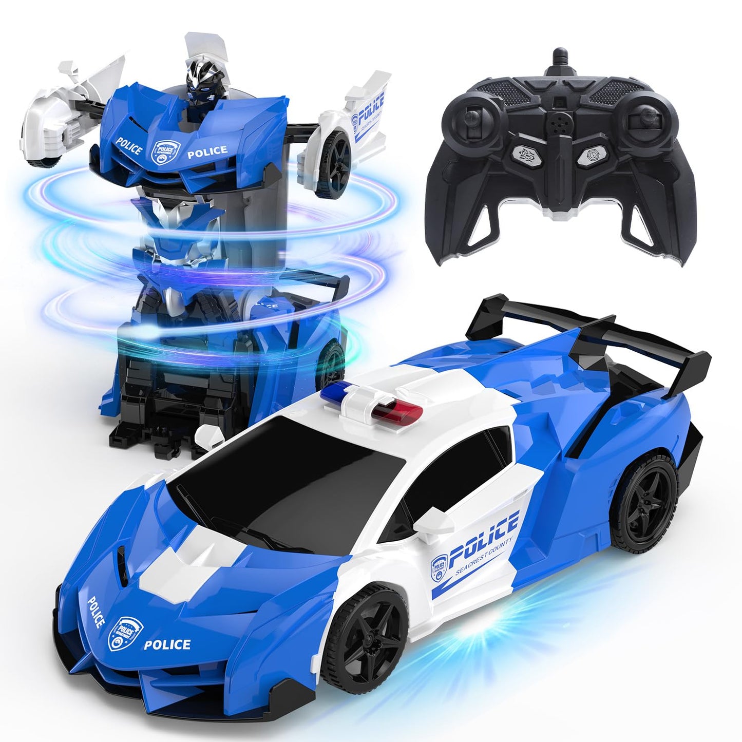 DEERC Remote Control Police Car with Deformation