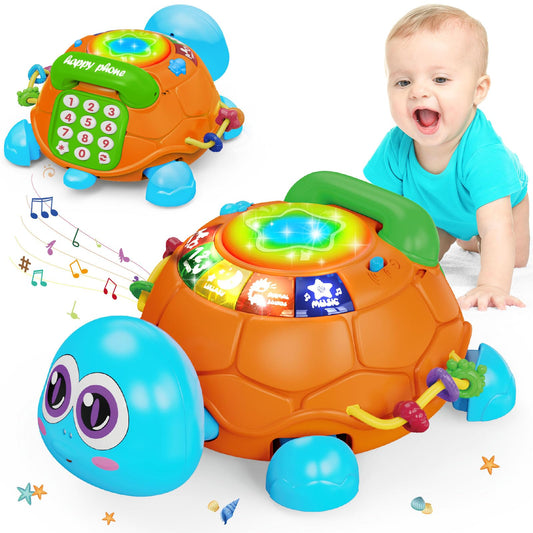 Hanayo Baby Crawling Toys Infant Musical Turtle Crawling Toys with Light, Play Phone,Tummy Time Toys 0-3 3-6 6-12 12-18 Months Birthday Gift Toys for 1 Year Old Boy Girl Toddler Toys Age 1-2