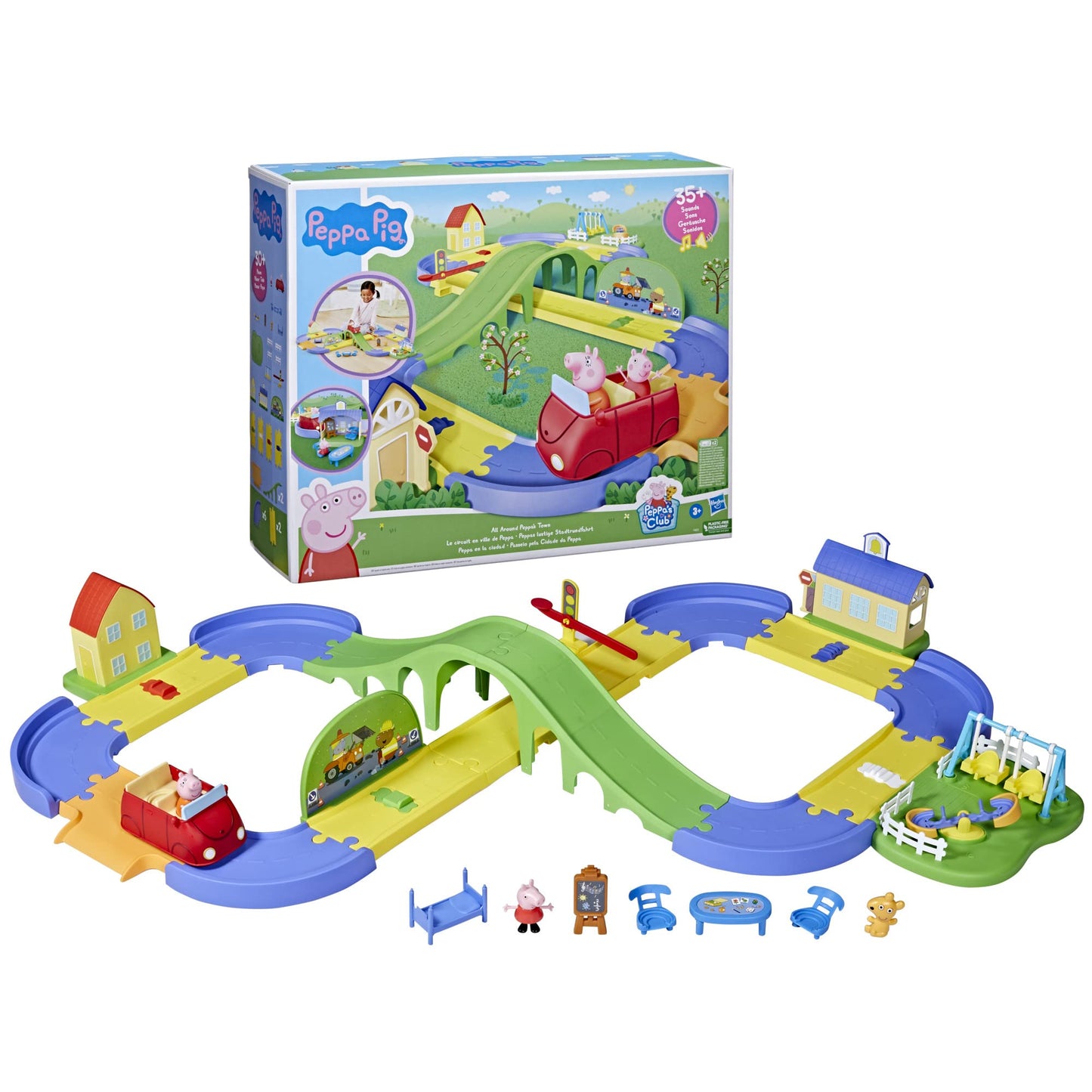 Peppa Pig All Around Peppa’s Town Playset with Car Track, Preschool Toys, Toys for 3 Year Old Girls and Boys and Up