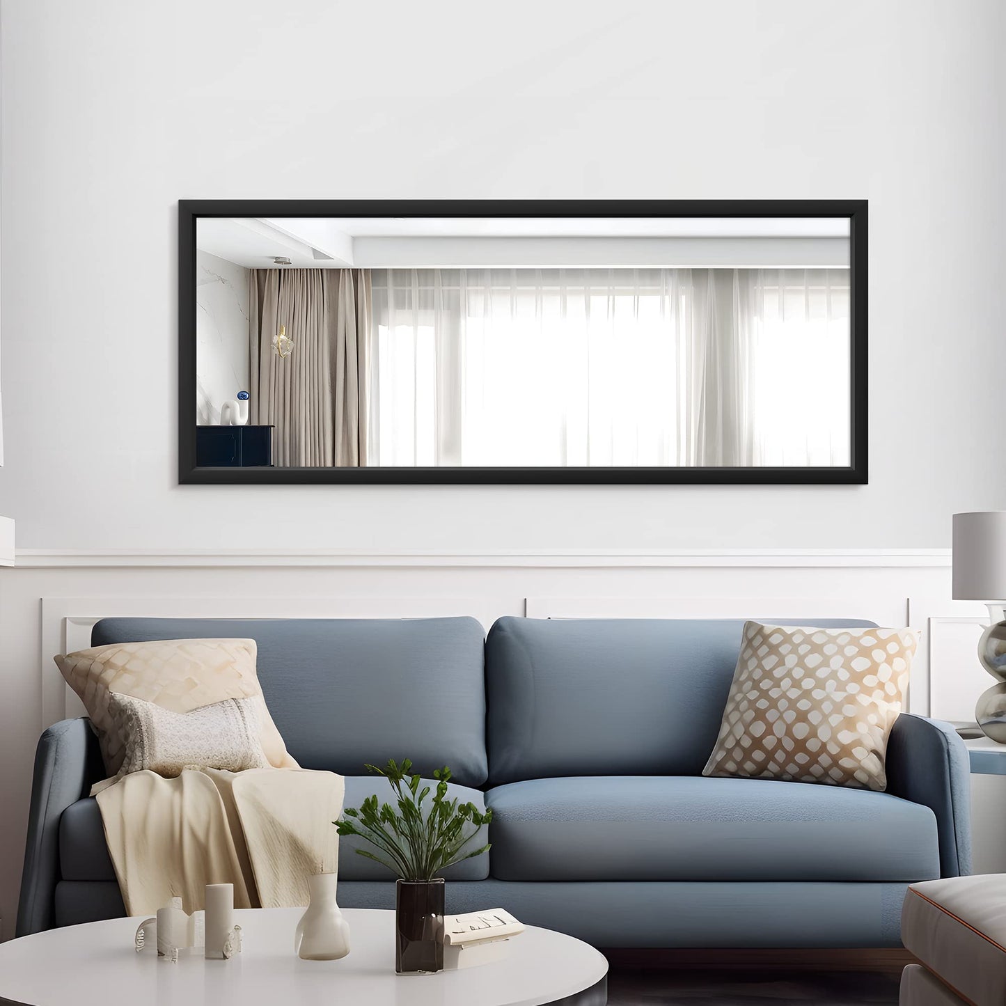 MIRUO Over The Door Mirror Full Length with Hanging Brackets, or Leaning Against Wall Mounted On Wall, Door, 44''x16'', Black (JJ01397AAF- AM002)