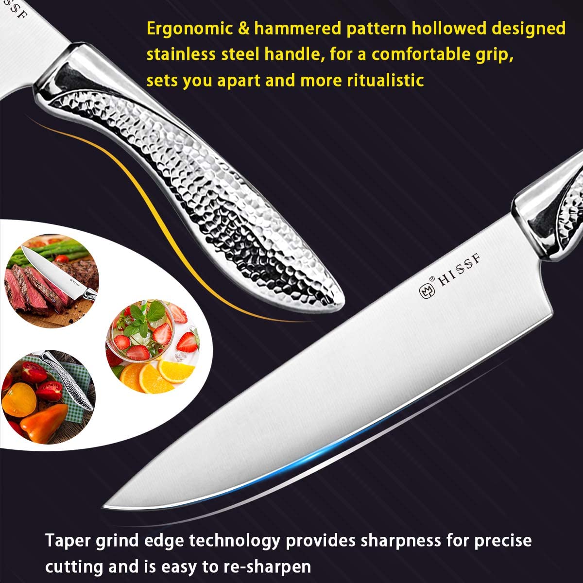 Knife set, HISSF Knife Set for Kitchen with Block, 14 Piece Kitchen Knife Set with Built-in Sharpener, Professional High Carbon Stainless Steel Kitchen Knives For Chopping, Slicing, Dicing