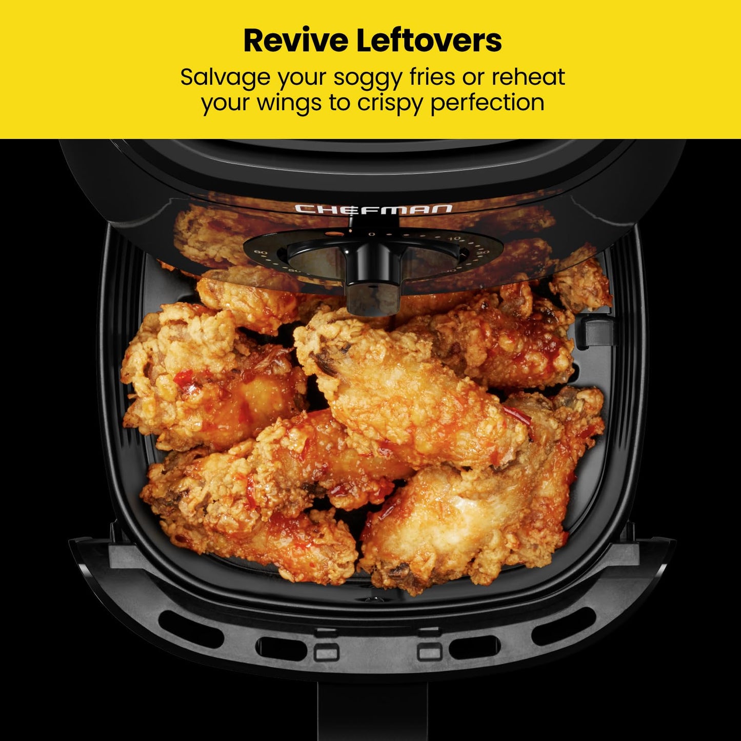 Chefman TurboFry 2-Quart Air Fryer, Dishwasher Safe Basket & Tray, Use Little to No Oil For Healthy Food, 60 Minute Timer, Fry Healthier Meals Fast, Heat And Power Indicator Light, Temp Control, Black