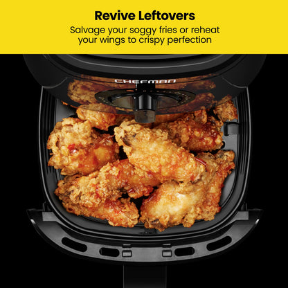 Chefman TurboFry 2-Quart Air Fryer, Dishwasher Safe Basket & Tray, Use Little to No Oil For Healthy Food, 60 Minute Timer, Fry Healthier Meals Fast, Heat And Power Indicator Light, Temp Control, Black