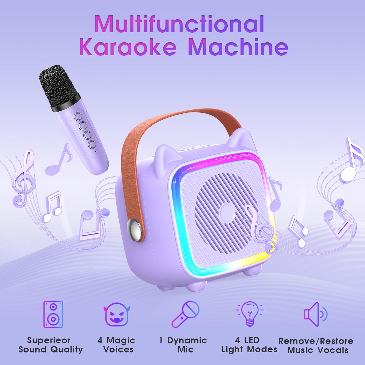 Mini Karaoke Machine for Kids with Bluetooth Mic