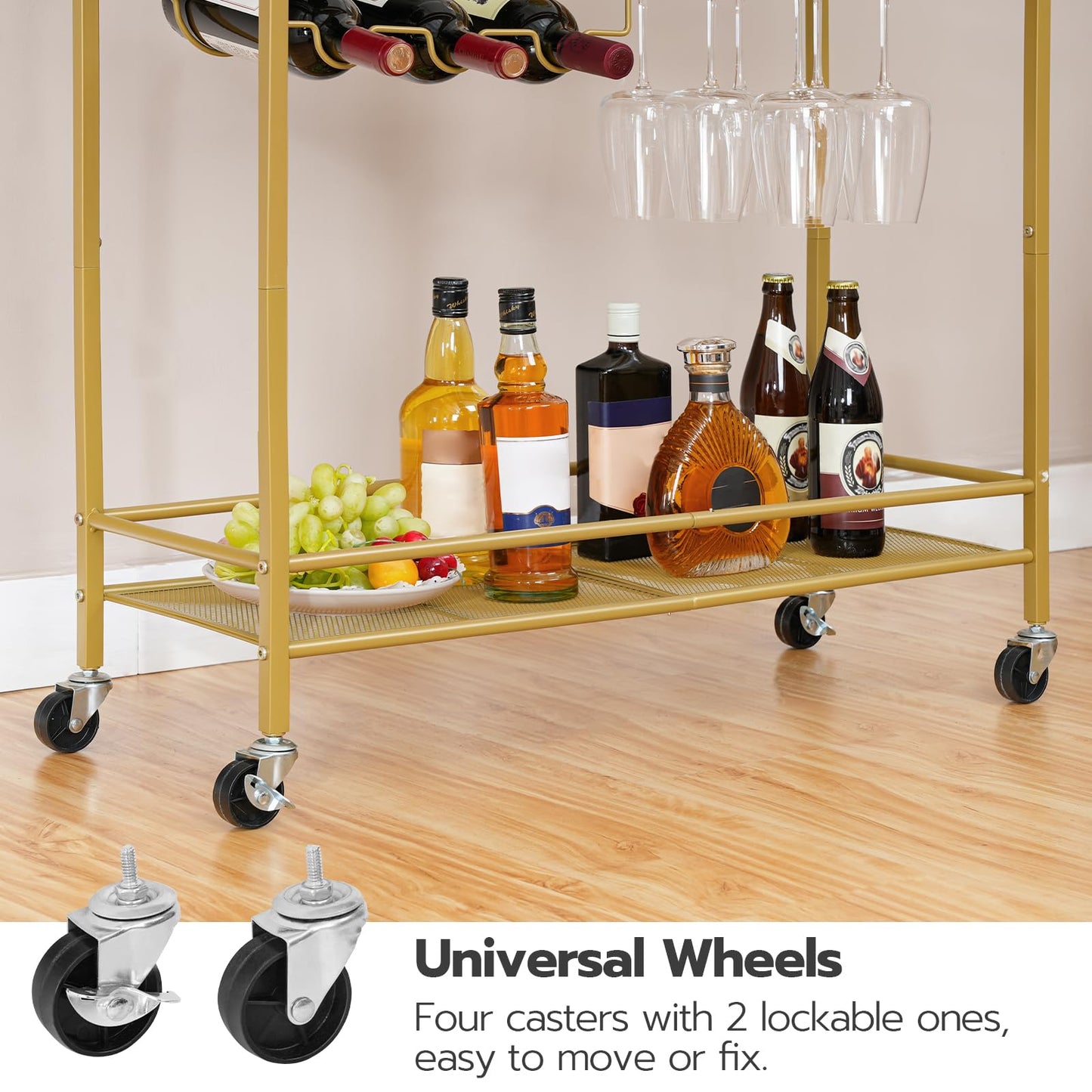 HOOBRO 2-Tier Bar Cart with Wine Rack