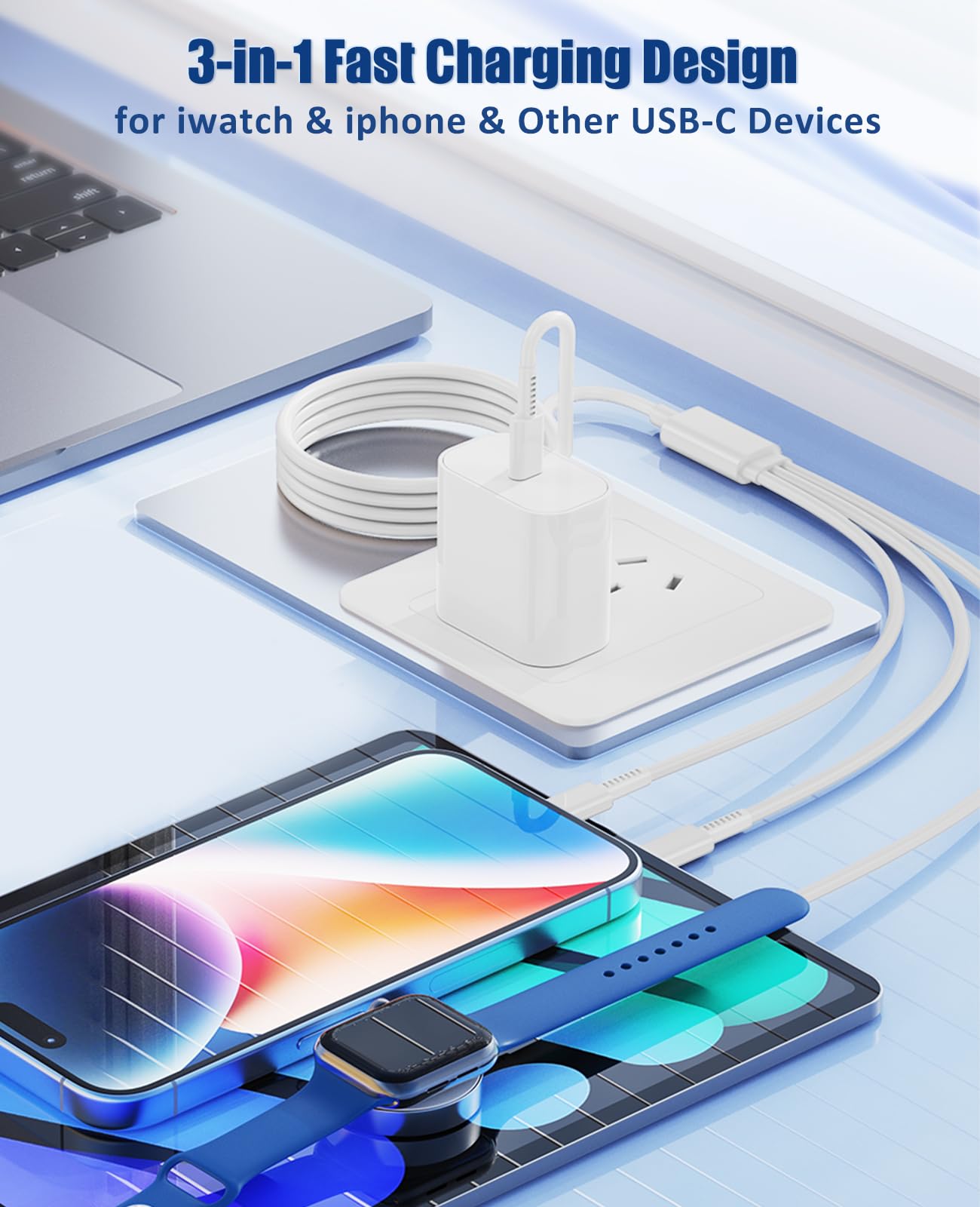 Fast Charging 3-in-1 Apple Watch Charger Cable